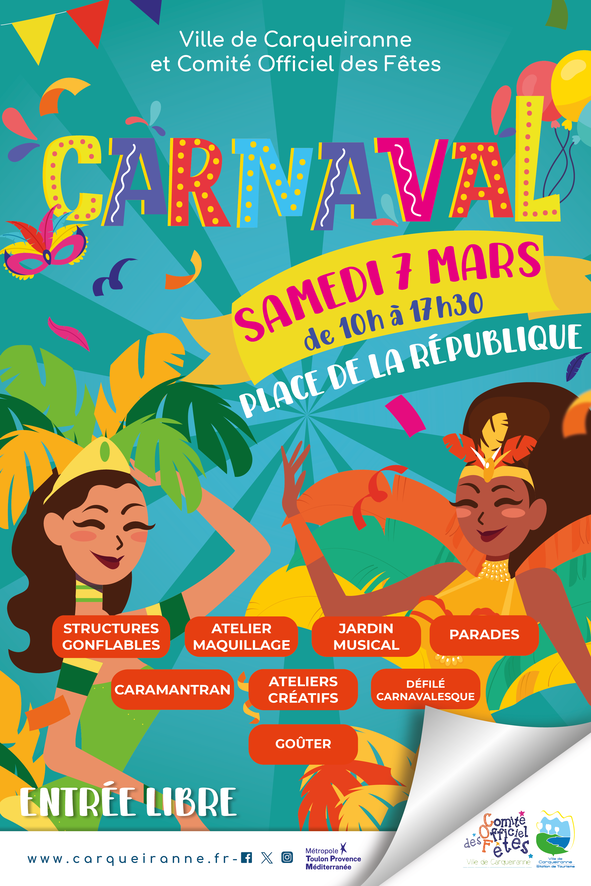 Structures gonflables, ateliers de maquillage et jardin musical rythment le carnaval de Carqueiranne, place de la République, de 10 h à 17 h 30.